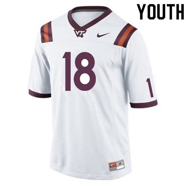 Youth #18 Carter Shifflett Virginia Tech Hokies College Football Jerseys Sale-White - Click Image to Close